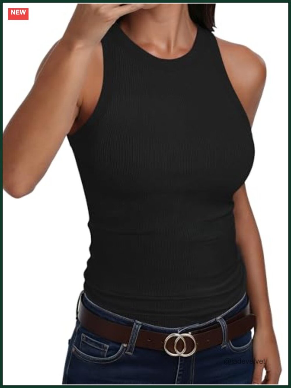 Women's Ribbed Knit High Neck Racerback Tank Top Slim Fit Sleeveless